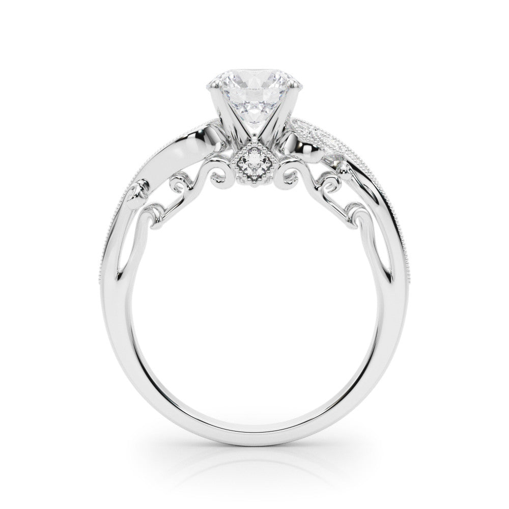 14K White Gold Round Brilliant Diamond Antique Engagement Ring With Beaded Channel Set Accents (1.20ctw)