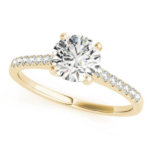 14K Yellow Gold Round Brilliant Diamond Cathedral Engagement Ring With Pave Accent Diamonds (1.10ctw)