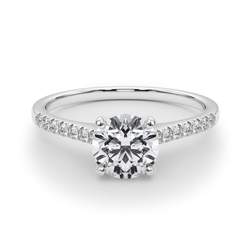 14K White Gold Round Brilliant Diamond Cathedral Engagement Ring With Pave Accent Diamonds (1.10ctw)
