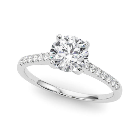 14K White Gold Round Brilliant Diamond Cathedral Engagement Ring With Pave Accent Diamonds (1.10ctw)