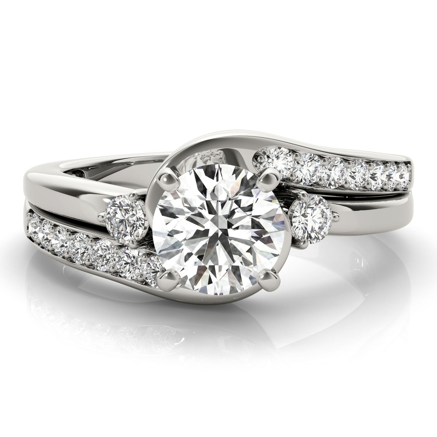 14K White Gold Round Brilliant Diamond Bypass Engagement Ring With Channel Set Diamond Accents (1.40ctw)