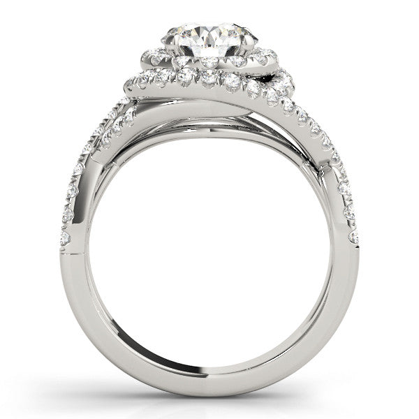 14K White Gold Round Brilliant Diamond Twisted Halo Engagement Ring With Pave Accents (1.63ctw)
