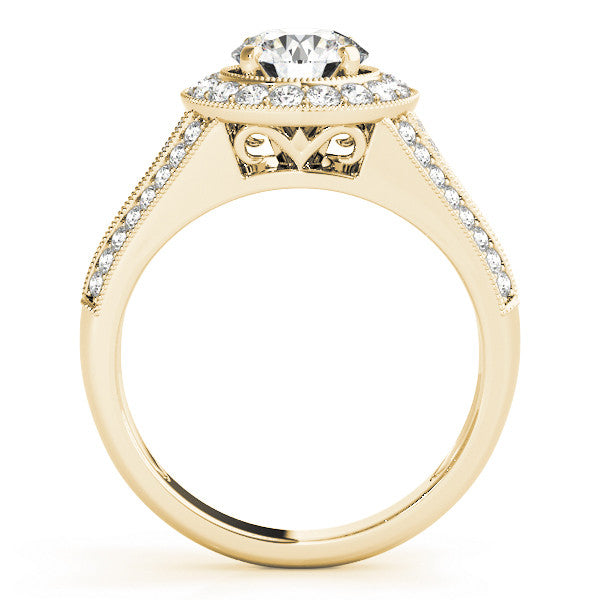 14K Yellow Gold Round Brilliant Diamond Halo Split Shank Engagement Ring With Channel Set Accents (1.63ctw)