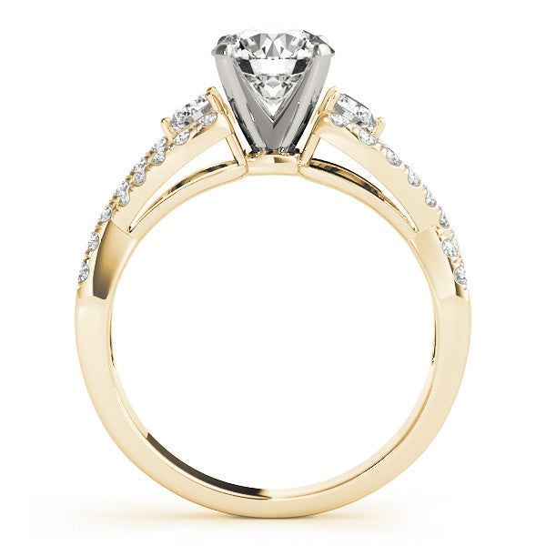 14K Yellow Gold Round Brilliant Diamond Three Stone Twist Engagement Ring With Beaded Channel Set Accents (1.38ctw)