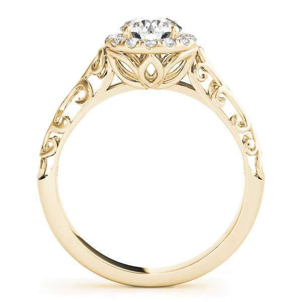 14K Yellow Gold Round Brilliant Diamond Halo Engagement Ring With Scalloped Shank (1.10ctw)