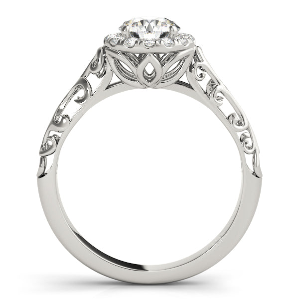 14K White Gold Round Brilliant Diamond Halo Engagement Ring With Scalloped Shank (1.10ctw)