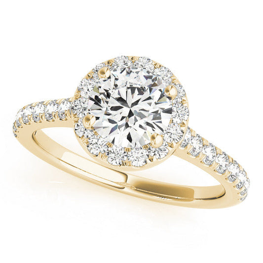 14K Yellow Gold Round Brilliant Diamond Halo Engagement Ring With Pave And Peekaboo Diamond Accents (1.34ctw)