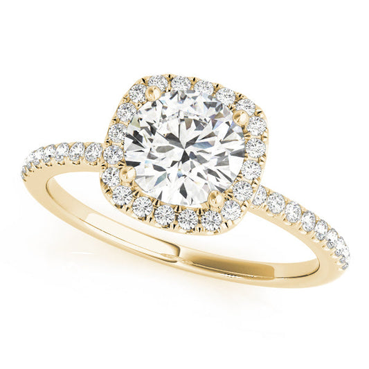 14K Yellow Gold Round Brilliant Diamond Cushion Halo Engagement Ring With Pave Diamond Shank (1.25ctw)
