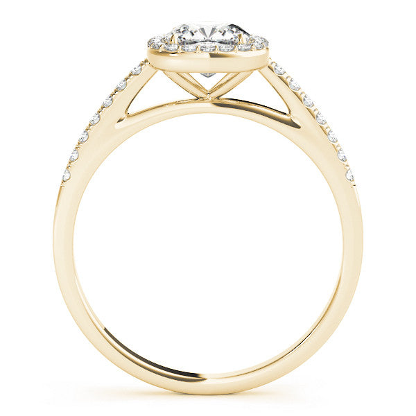 14K Yellow Gold Lab-Grown Cushion Cut Diamond Halo Cathedral Engagement Ring With Pave Accent Diamonds - Options Available