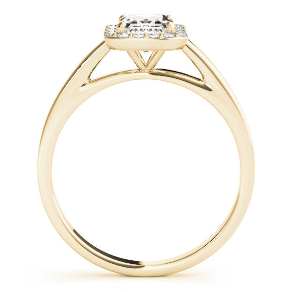 14K Yellow Gold Emerald Cut Diamond Halo Cathedral Style Engagement Ring (1.15ctw)