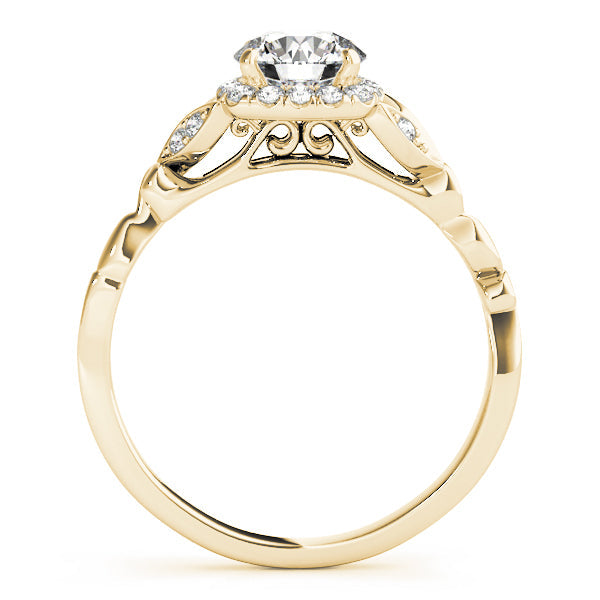 14K Yellow Gold Round Brilliant Diamond Halo Floral Inspired Engagement Ring (1.12ctw)
