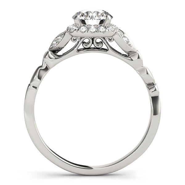 14K White Gold Round Brilliant Diamond Halo Floral Inspired Engagement Ring (1.12ctw)