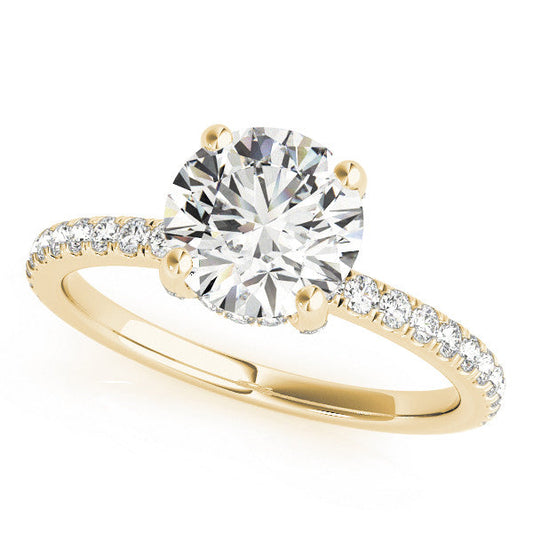 14K Yellow Gold Round Brilliant Diamond Engagement Ring With Pave Accents And Hidden Halo (1.35ctw)