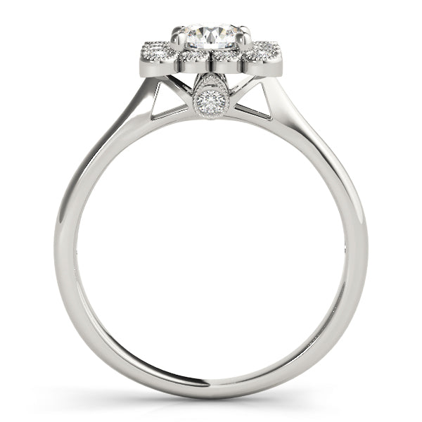 14K White Gold Round Brilliant Diamond Engagement Ring With Beaded Bezel Set Square Halo (1.20ctw)