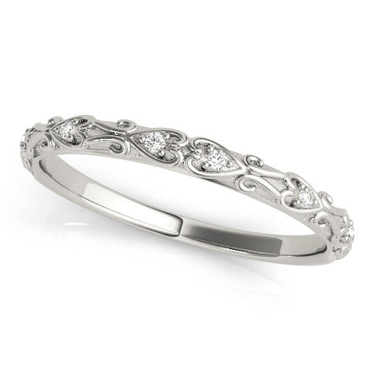 14K White Gold Round Diamond And Filigree Wedding Ring (.06ctw)