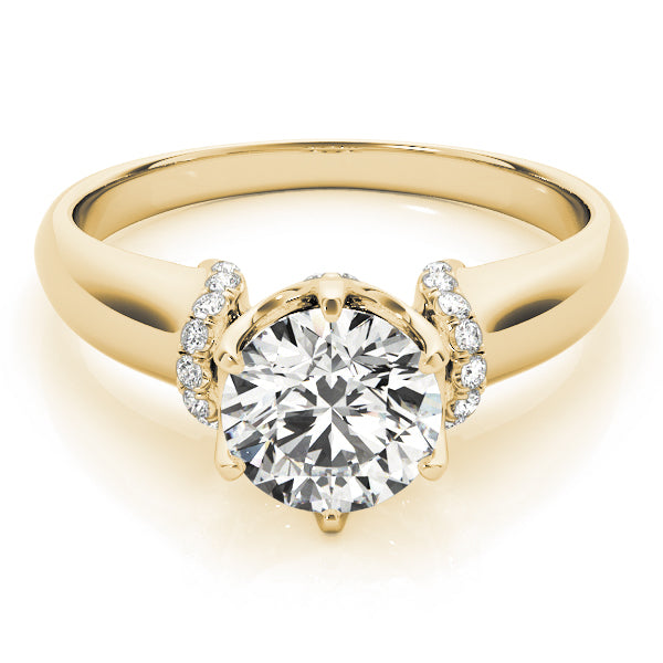 14K Yellow Gold Round Brilliant 6 Prong Diamond Engagement Ring With Pave Diamond Accents (1.06ctw)