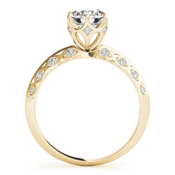 14K Yellow Gold Round Brilliant Diamond Engagement Ring With Diamond Scalloped Accents (1.10ctw)