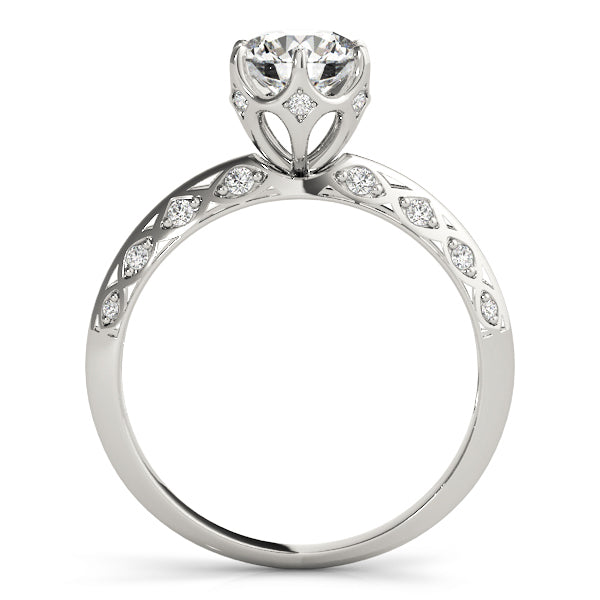 14K White Gold Round Brilliant Diamond Engagement Ring With Diamond Scalloped Accents (1.10ctw)