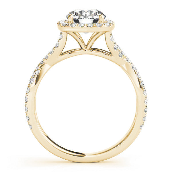14K Yellow Gold Lab-Grown Round Brilliant Halo Engagement Ring With Twisted Shank