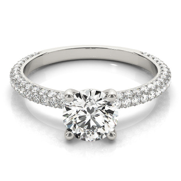 14K White Gold Lab-Grown Round Brilliant Diamond Engagement Ring With Three Sided Micropave