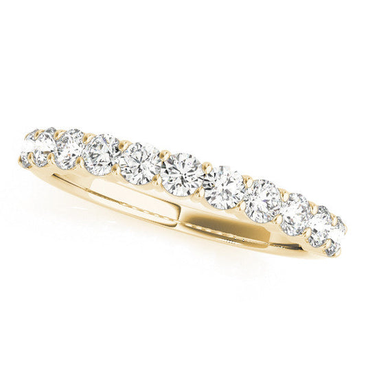 14K Yellow Gold Round Brilliant Diamond Shared Prong Scalloped Wedding Ring (.10ctw)