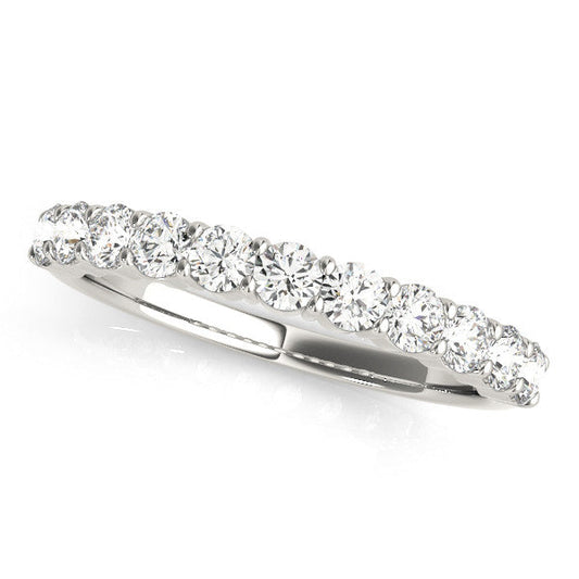 14K White Gold Round Brilliant Diamond Shared Prong Scalloped Wedding Ring (.10ctw)