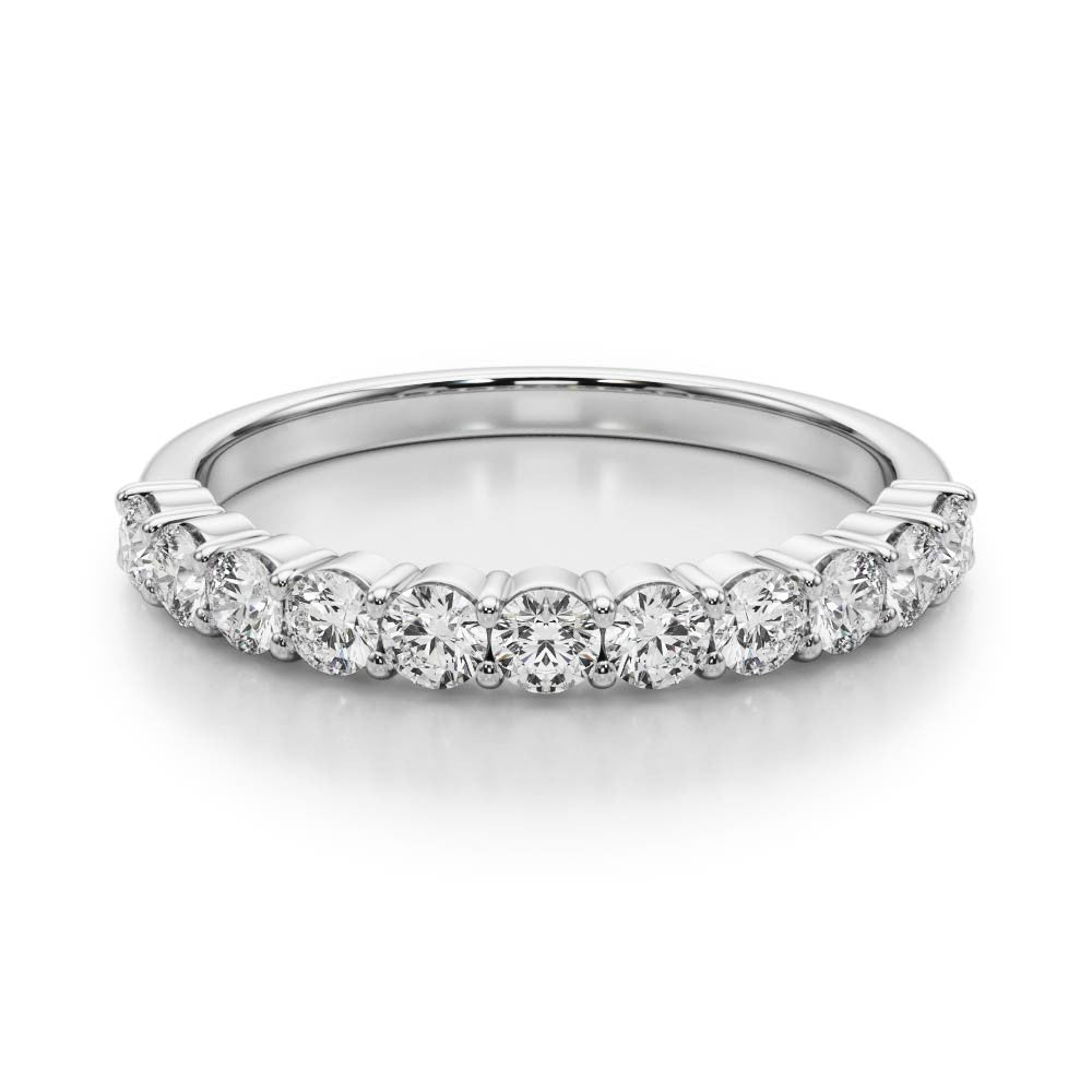 14K White Gold Round Brilliant Diamond Shared Prong Scalloped Wedding Ring (.10ctw)