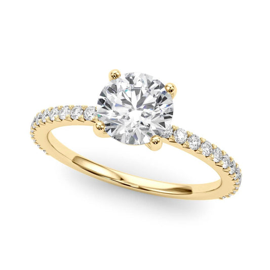 14K Yellow Gold Round Brilliant Diamond Engagement Ring With Pave Accent Diamonds (1.25ctw)