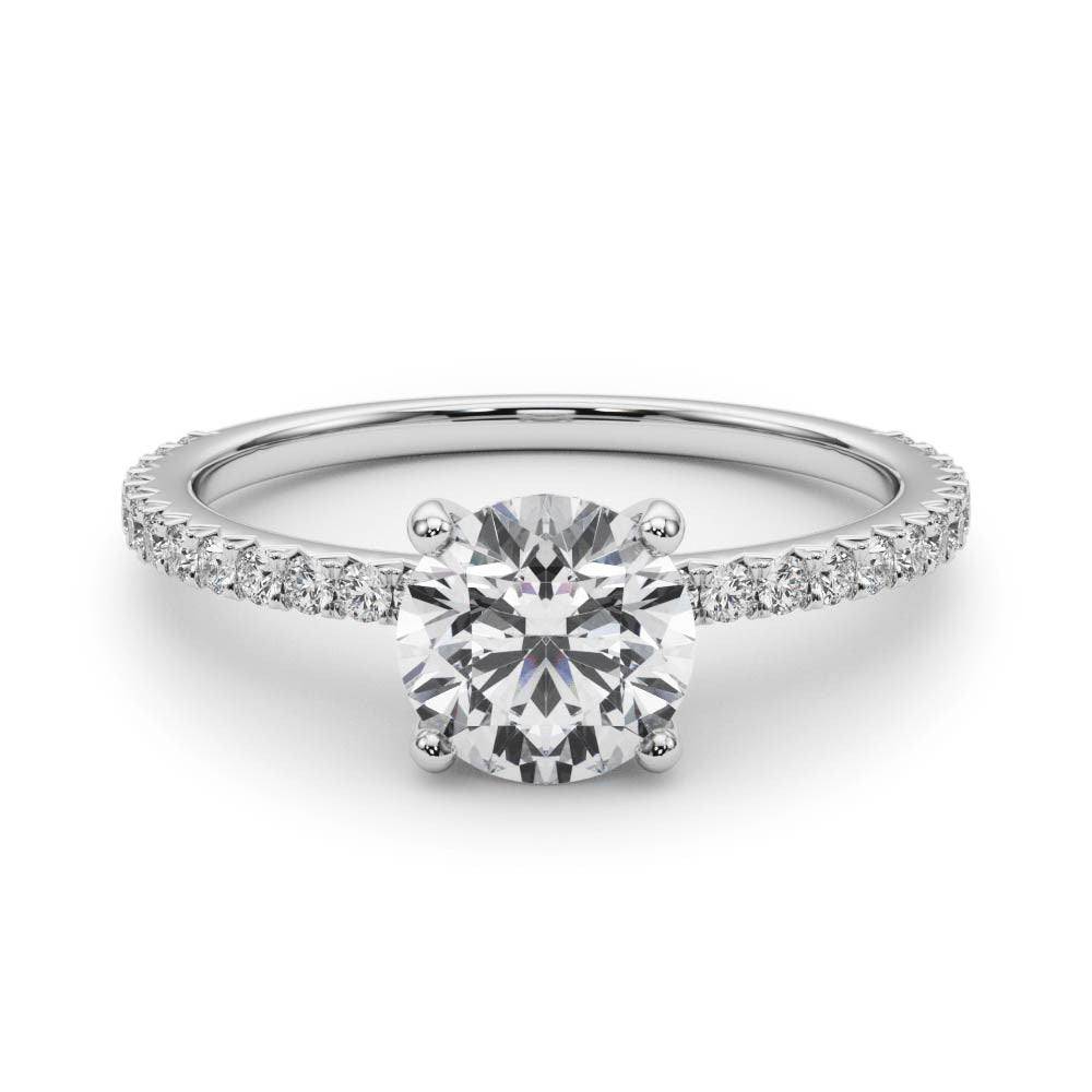 14K White Gold Round Brilliant Diamond Engagement Ring With Pave Accent Diamonds (1.25ctw)