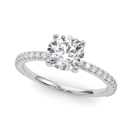 14K White Gold Round Brilliant Diamond Engagement Ring With Pave Accent Diamonds (1.25ctw)