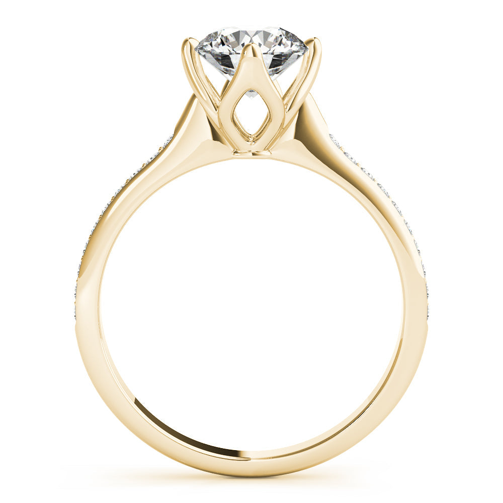 14K Yellow Gold Round Brilliant Diamond Kite Set Pave Accented Engagement Ring (1.15ctw)