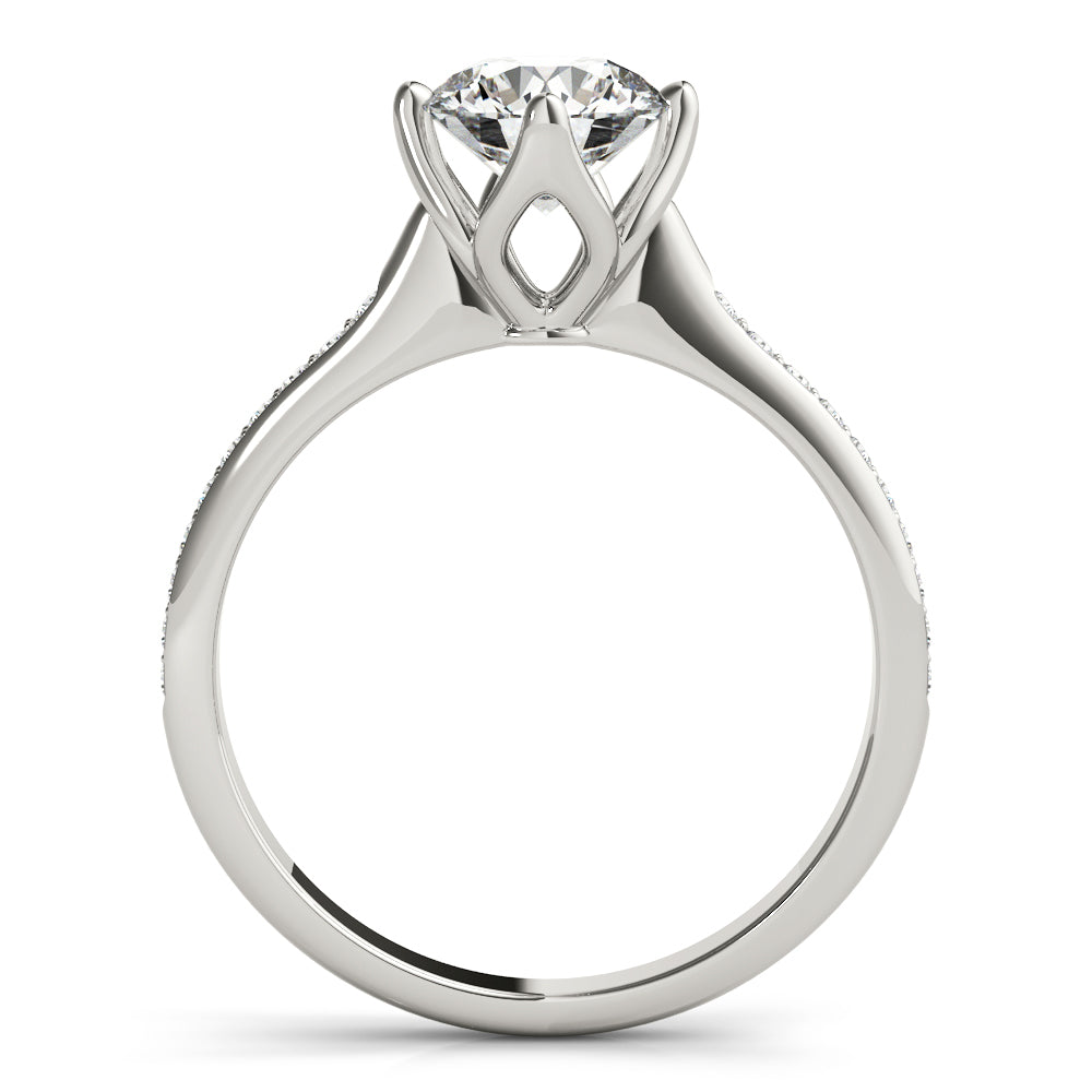 14K White Gold Round Brilliant Diamond Kite Set Pave Accented Engagement Ring (1.15ctw)