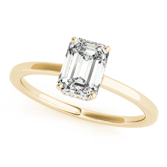 14K Yellow Gold Emerald Cut Hidden Halo Open Gallery Diamond Engagement Ring (1.12ctw)