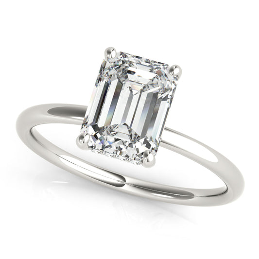 14K White Gold Emerald Cut Diamond Hidden Halo Engagement Ring (1.05ctw)