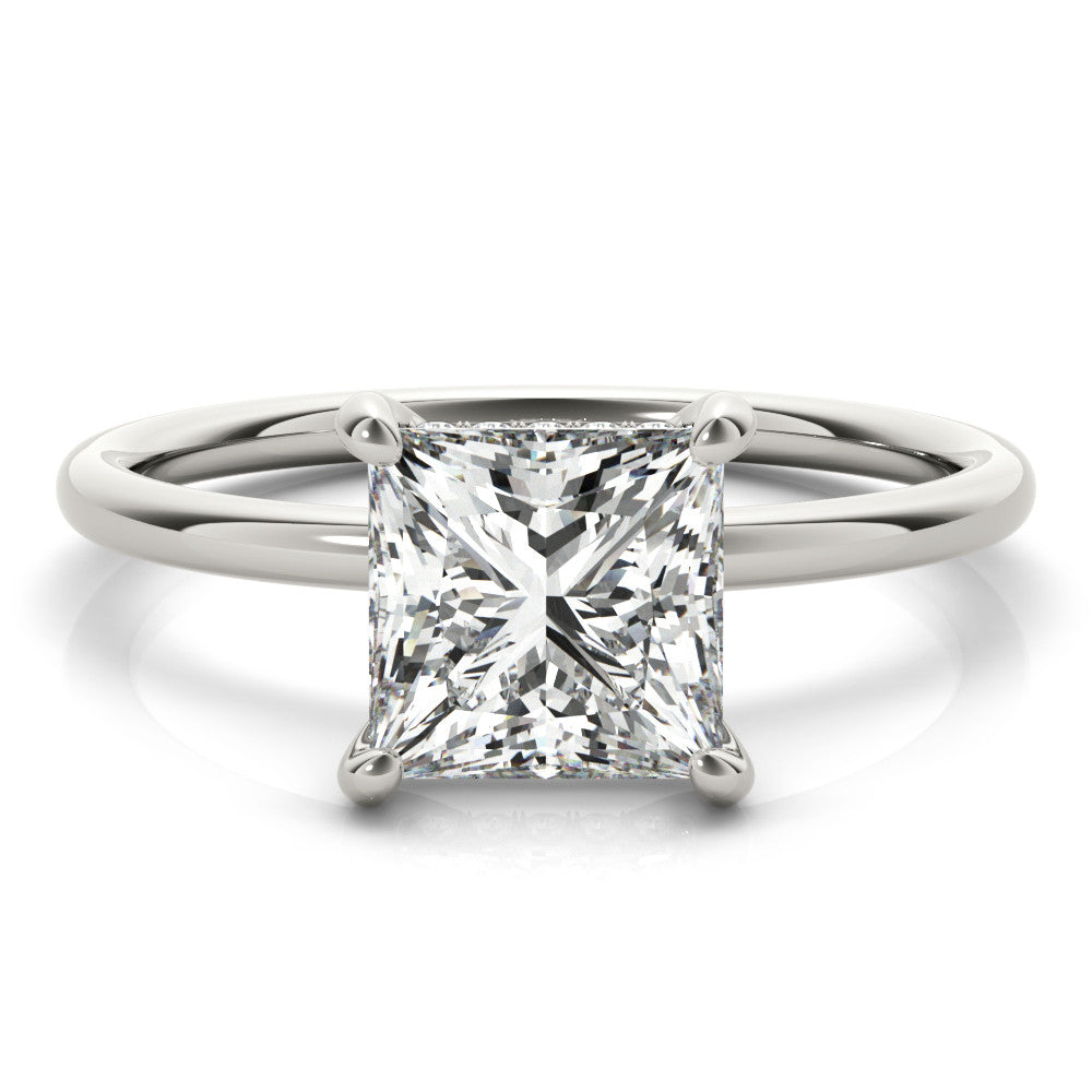14K White Gold Lab-Grown Princess Cut Diamond Solitaire With Hidden Halo - Options Available
