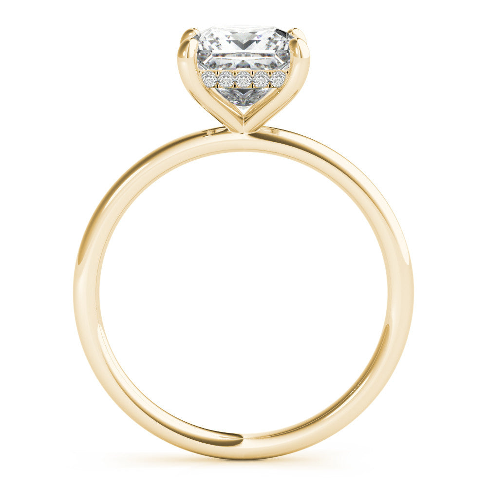 14K Yellow Lab-Grown Princess Cut Diamond Solitaire With Hidden Halo - Options Available