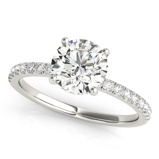 14K White Gold Round Brilliant Diamond Hidden Halo Engagement Ring With Pave Shank (1.25ctw)