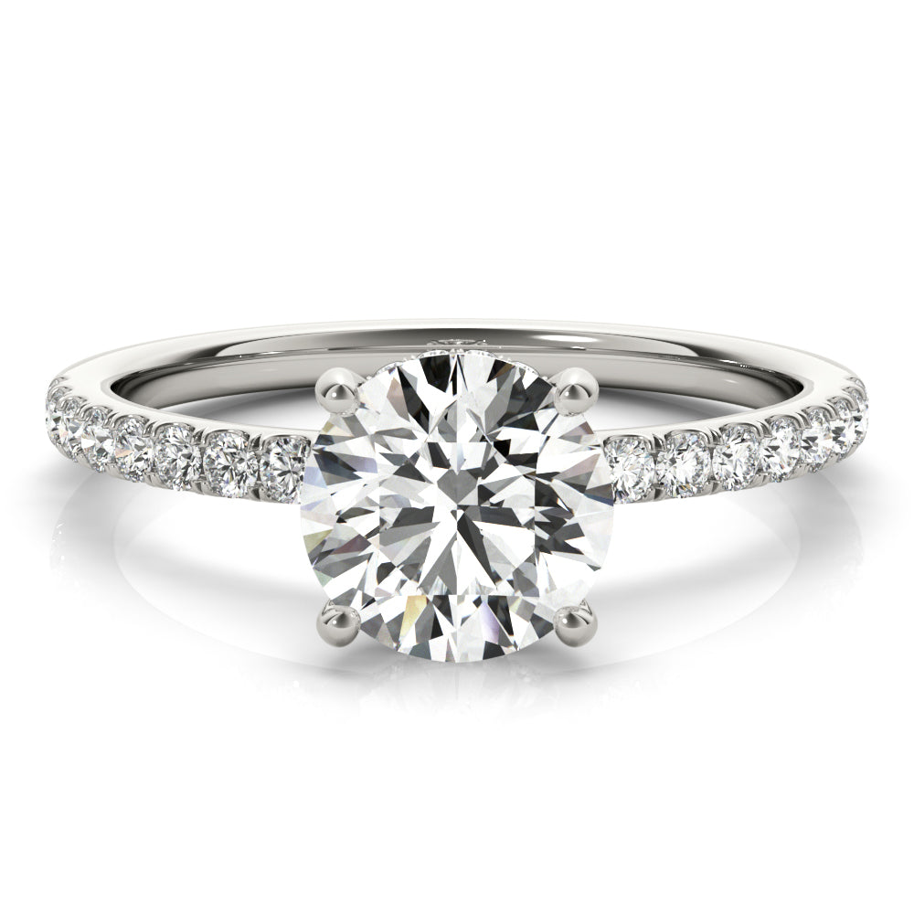 14K White Gold Round Brilliant Diamond Hidden Halo Engagement Ring With Pave Shank (1.25ctw)