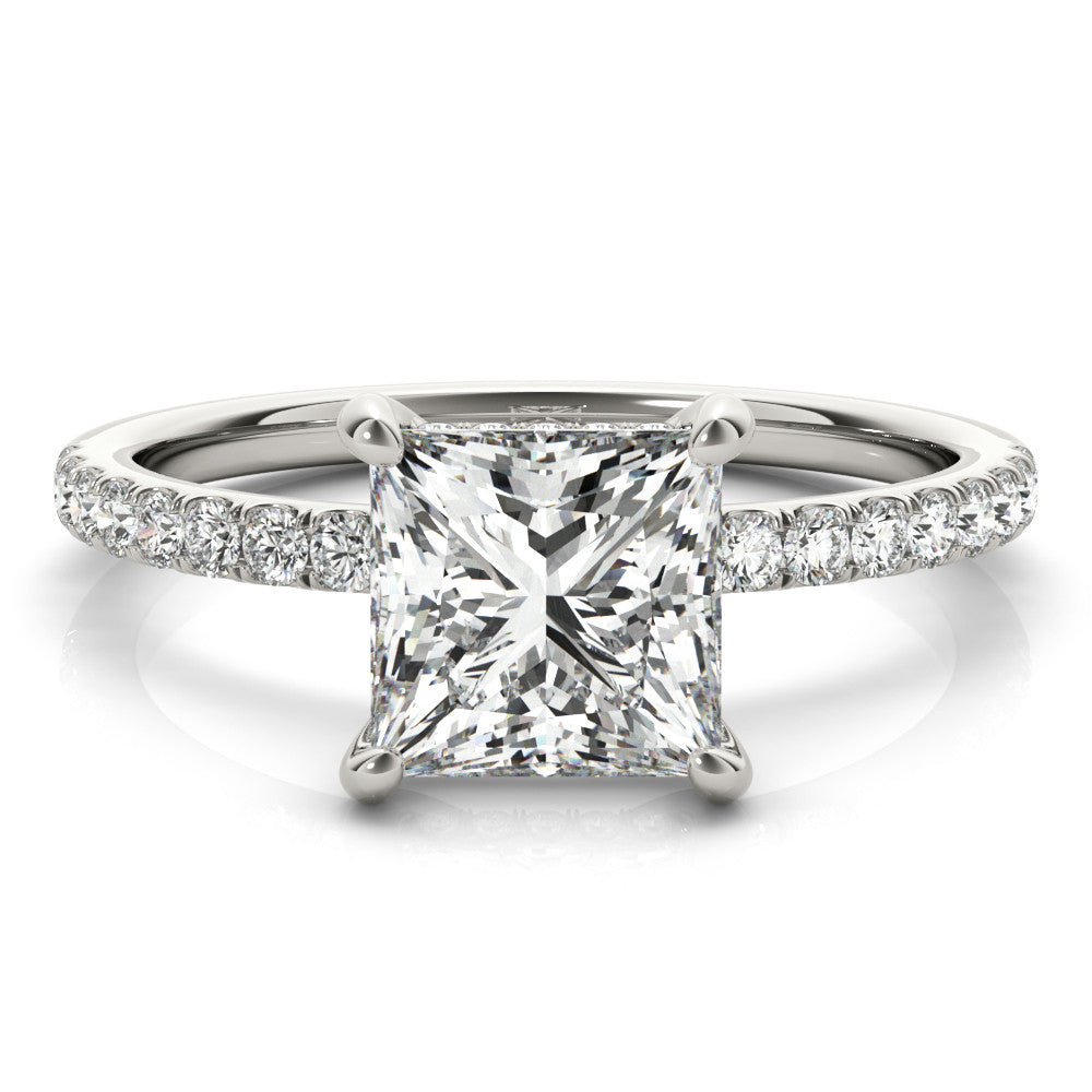 14K White Gold Lab-Grown Princess Cut Diamond Hidden Halo Engagement Ring - Options Available
