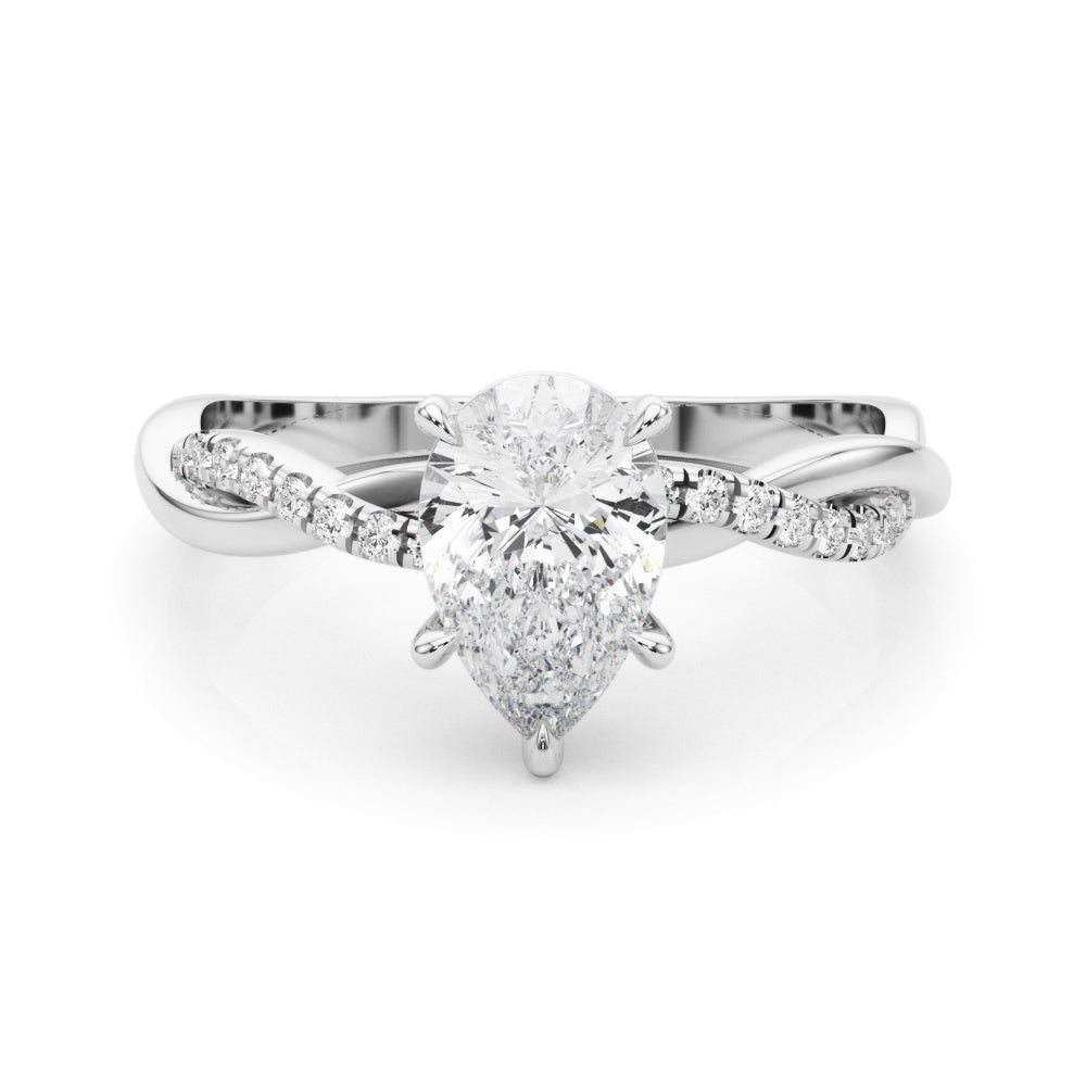 14K White Gold Pear Shape Diamond Twisted Shank Engagement Ring (1.10ctw)