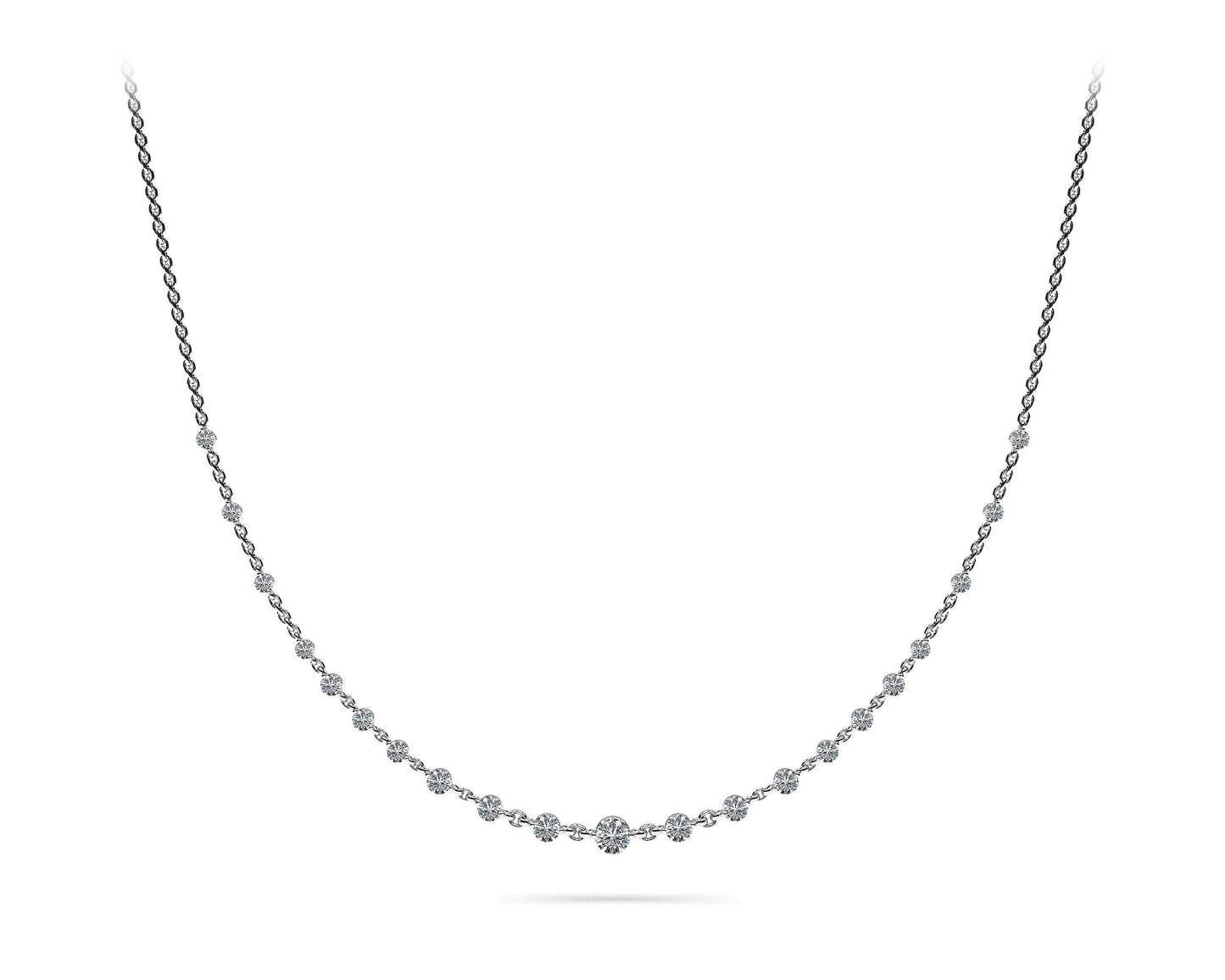 14K White Gold Floating Round Diamond Necklace (4ctw)
