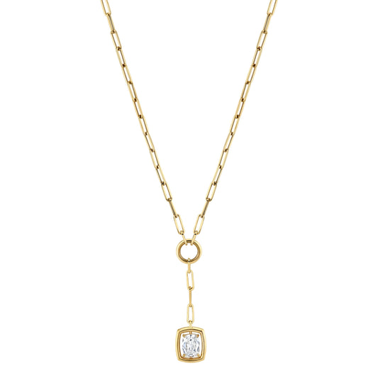 18K Yellow Gold Elongated Cushion Diamond Necklace On Paperclip Chain (2ct)