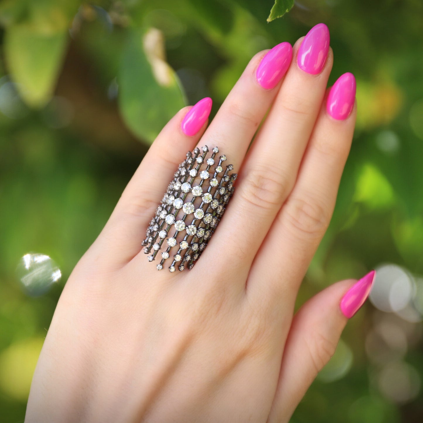 14K White Gold Diamond and Black Rhodium Cage Ring (5.62ctw)