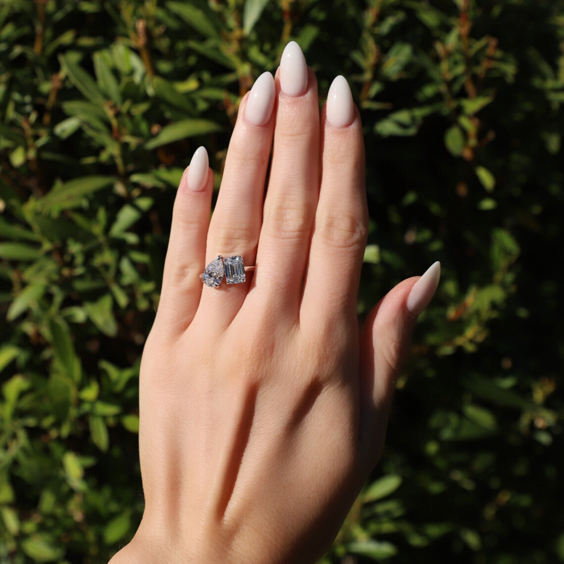 18K White Gold Pear & Emerald Lab-Grown Diamond Toi et Moi Ring (3.69ctw)