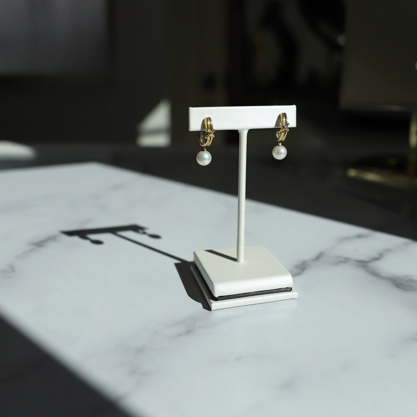 14K Yellow Gold Diamond And Pearl Drop Earrings