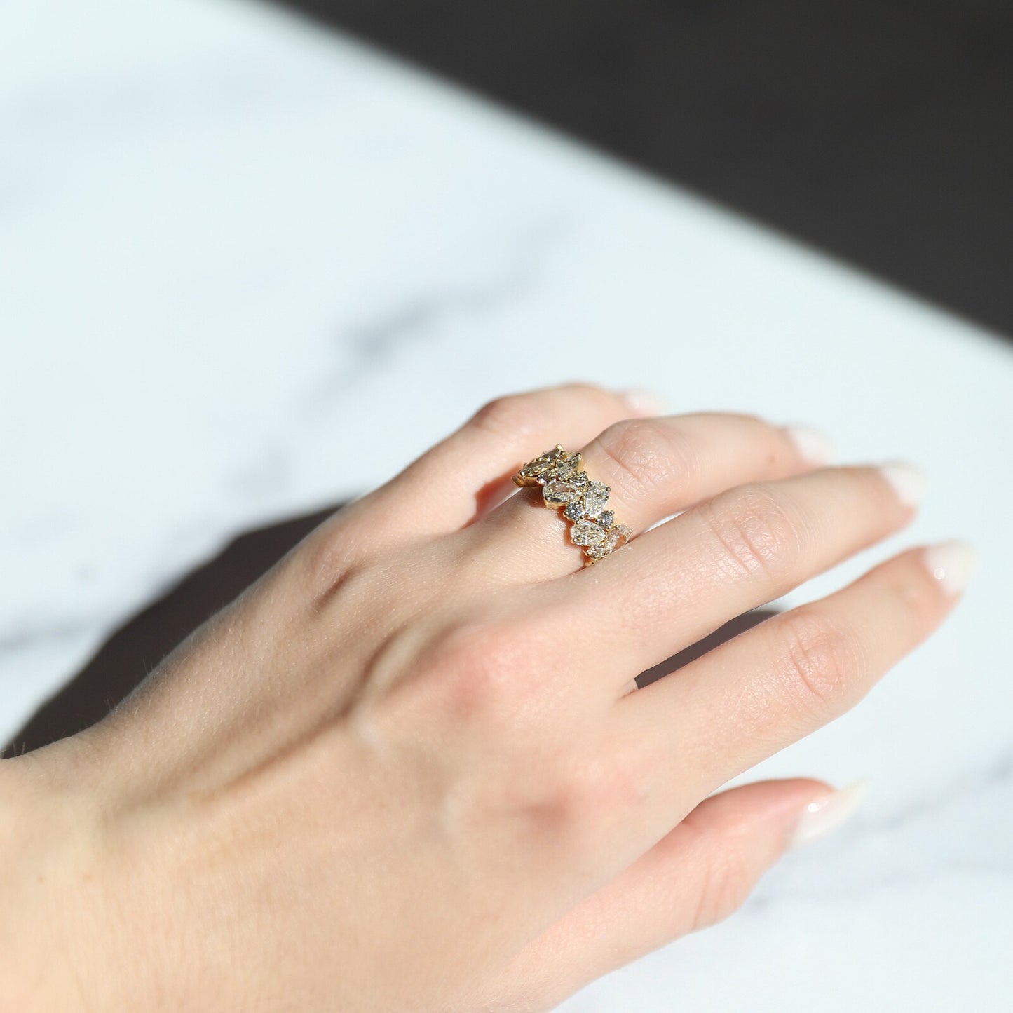 18K Yellow Gold Crisscut Diamond Pear & Round Diamond Ring