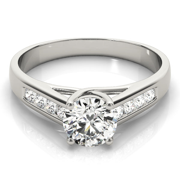 14K White Gold Round Brilliant Trellis Engagement Ring With Channel Set Diamond Accents (1.12ctw)