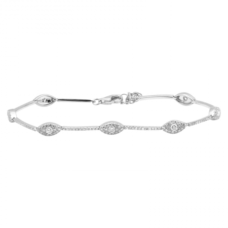 14K White Gold Diamond Evil Eye Bracelet (.89ctw)