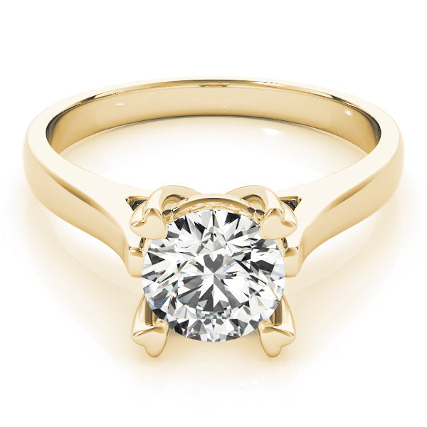14K Yellow Gold Round Brilliant Diamond Basket Set Cathedral Style Solitaire With Heart Shaped Prongs (1ct)