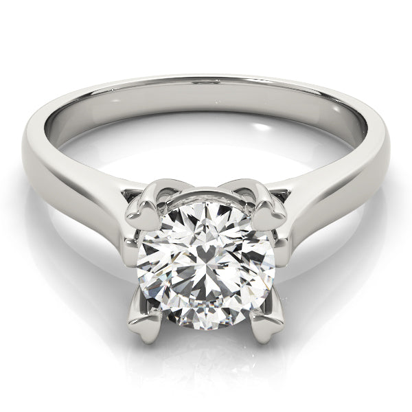 14K White Gold Round Brilliant Diamond Basket Set Cathedral Style Solitaire With Heart Shaped Prongs (1ct)